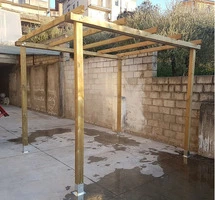 Pergola da Giardino in Legno di Pino Impregnato - mt 4 X 4 x 2,5h - con Supporti a Tassellare - 2