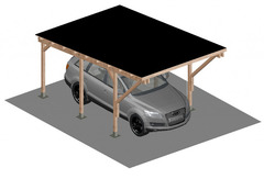 Carport Tettoia a Sbalzo per Auto in Legno - Completo di Copertura con Perline e Feltro - mt 5 X 3 -