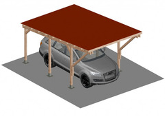 Carport Tettoia a Sbalzo per Auto in Legno - Completo di Copertura con Perline e Tegole Canadesi - m