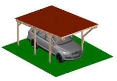 Carport Tettoia a Sbalzo per Auto in Legno - Completo di Copertura con Perline e Tegole Canadesi - m