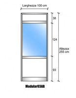 Modulo Parete Divisoria in Vetro Trasparente Alluminio e Bachelite 2 Traverse - H2550xL1000 mm - ITA
