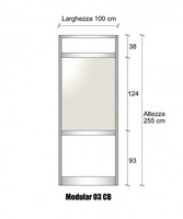 Modulo Parete Divisoria in Alluminio Vetro Opale e Bachelite 2 Traverse - H2550xL1000 mm - ITALFROM®