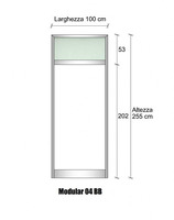 Modulo Parete Divisoria in Alluminio e Vetro Satinato e Bachelite 1 Traversa Alta - H2550xL1000 mm -