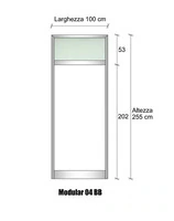 Modulo Parete Divisoria in Alluminio e Vetro Satinato e Bachelite 1 Traversa Alta - H2550xL1000 mm -