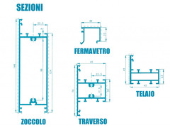 Modulo Parete Divisoria in Vetro Trasparente Alluminio e Perline 1 Traversa Alta - H2550xL1000 mm -  - 2