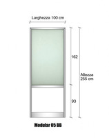 Modulo Parete Divisoria in Alluminio e Vetro Satinato e Bachelite 1 Traversa Bassa - H2550xL1000 mm 