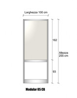 Modulo Parete Divisoria in Alluminio Vetro Opale e Bachelite 1 Traversa Bassa - H2550xL1000 mm - ITA