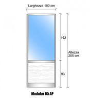 Modulo Parete Divisoria in Vetro Trasparente Alluminio e Perline 1 Traversa Bassa - H2550xL1000 mm -