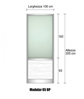 Modulo Parete Divisoria in Alluminio e Vetro Satinato e Perline 1 Traversa Bassa - H2550xL1000 mm - 