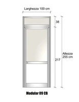 Modulo Parete Divisoria in Alluminio Vetro Luce Opale e Bachelite con Porta - H2550xL1000 mm - ITALF