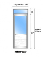 Modulo Parete Divisoria in Vetro Trasparente Luce Alluminio e Perline con Porta - H2550xL1000 mm - I