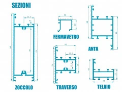 Modulo Parete Divisoria in Vetro Trasparente Luce Alluminio e Perline con Porta - H2550xL1000 mm - I - 2