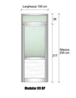 Modulo Parete Divisoria in Alluminio e Vetro Satinato Luce e Perline con Porta - H2550xL1000 mm - IT