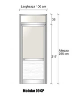 Modulo Parete Divisoria in Alluminio Vetro e Luce Opale e Perline con Porta - H2550xL1000 mm - ITALF