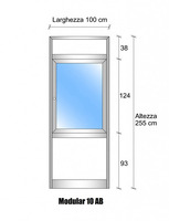 Modulo Parete Divisoria in Vetro Trasparente Alluminio e Bachelite con Finestra - H2550xL1000 mm - I