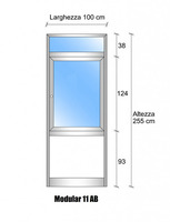 Modulo Parete Divisoria in Vetro Trasparente Luce Alluminio e Bachelite con Finestra - H2550xL1000 m
