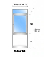 Modulo Parete Divisoria in Vetro Trasparente Luce Alluminio e Bachelite con Finestra - H2550xL1000 m