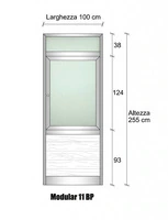 Modulo Parete Divisoria in Alluminio e Vetro Satinato Luce e Perline con Finestra - H2550xL1000 mm -