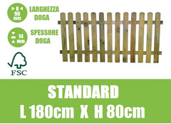 Steccato in Legno con Doghe di Pino - Dimensioni: L 180cm x H 80cm