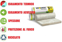 Pannello Arrotolato in Lana di Vetro (70mm) per Isolamento Termico / Acustico -12 mq - 2 Rotoli da 0