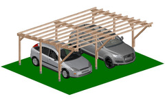 Carport Tettoia a Sbalzo per Auto in Legno di Pino Impregnato - mt 5 X 6 - con Supporti ad Interrare