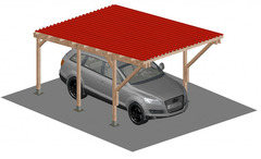 Carport Tettoia a Sbalzo per Auto in Legno - Completo di Copertura in Lamiera Ecolina - mt 5 X 3 - a