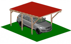 Carport Tettoia a Sbalzo per Auto in Legno - Completo di Copertura in Lamiera Ecolina - mt 5 X 3 - a