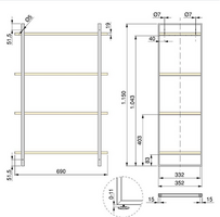 Scaffale Lader in Acciaio e Ripiani in Legno cm 69 X 35 X 115 H - 2