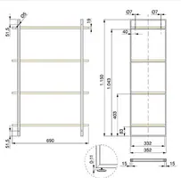 Scaffale Lader in Acciaio e Ripiani in Legno cm 69 X 35 X 115 H - 2