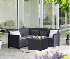 SALOTTO DA GIARDINO SET AMME POLYRATTAN CORNER DIVANO ANGOLARE E TAVOLINO CONTENITORE