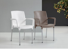 Set 4 Sedie Claire con Braccioli Design da Giardino Cucina Bar Ristorante Poltrona Sedia in Poliprop - 2