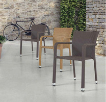 Set 4 Sedie ALR-1 in Alluminio e Wicker con Braccioli Design da Giardino Cucina Bar Ristorante Poltr - 2
