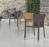 Set 4 Sedie ALR-1 in Alluminio e Wicker con Braccioli Design da Giardino Cucina Bar Ristorante Poltr - 2
