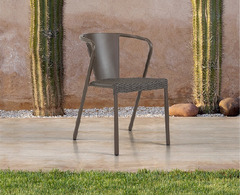 Set 4 Sedie ALR-5  in Alluminio e Wicker con Braccioli Design da Giardino Cucina Bar Ristorante Polt - 2