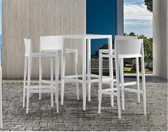 Set 4 Sedie Alte Sgabello Sunset da Giardino Cucina Bar Ristorante Poltrona Sedia in Polipropilene V - 2