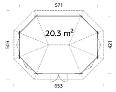 Casetta da Giardino Esagonale in Legno d' Abete Nordico(44mm) - Diametro 421/571 cm - 2