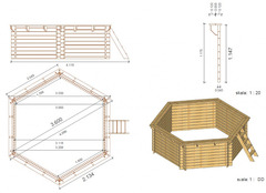 Piscina Esagonale Fuori Terra in Legno di Pino Impregnato Diametro 360 - Italfrom - 2