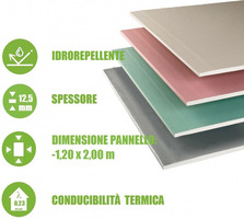 5 Pannelli in Cartongesso Gypsotech AQUA EH2 - 1,20 m x 2,00 m - Spessore 12,5 mm - 2