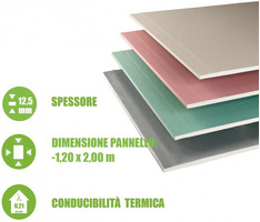 5 Pannelli in Cartongesso Gypsotech STD Tipo A - 200 x 120 cm - Spessore 12,5 mm - 2