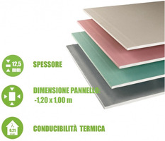 5 Pannelli in Cartongesso Gypsotech STD Tipo A - 100 x 120 cm - Spessore 12,5 mm - 2