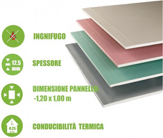 5 Pannelli in Cartongesso Gypsotech Focus DFI - 1,20 m x 1,00 m - Spessore 12,5 mm - Ignifugo - 4