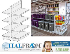Scaffale da negozio a gondola  L 133, H 166 , Prof.40+40 CM, base + 3 ripiani