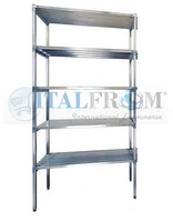 MODULO INIZIALE - Scaffalatura in acciaio INOX , H 250 cm , L 100 cm , PROF. 50 cm , con 5 ripiani