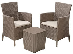 SALOTTO DA GIARDINO IN RESINA SET BALCONY AWOI 2 POLTRONE E TAVOLINO CONTENITORE