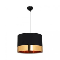 Lampada a sospensione Alfina tessuto nero fascia oro