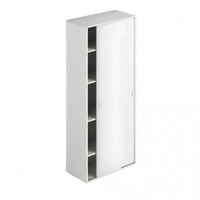 Armadio 212 due ante scorrevoli 1 anta bianco frassinato e 1 anta a specchio con ripiani