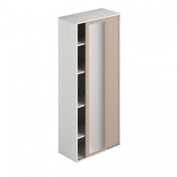 Armadio 212 due ante scorrevoli 1 anta bianco olmo e 1 anta specchio con ripiani