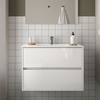 Mobile bagno sospeso bianco laccato lucido con lavabo 2 cassetti 90x45x56h