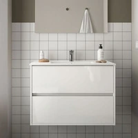 Mobile bagno sospeso bianco laccato lucido con lavabo 2 cassetti 90x45x56h