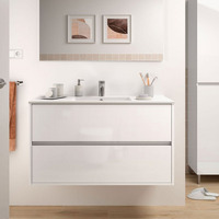 Mobile bagno sospeso  bianco laccato lucido con lavabo 2 cassetti 100x45x56h